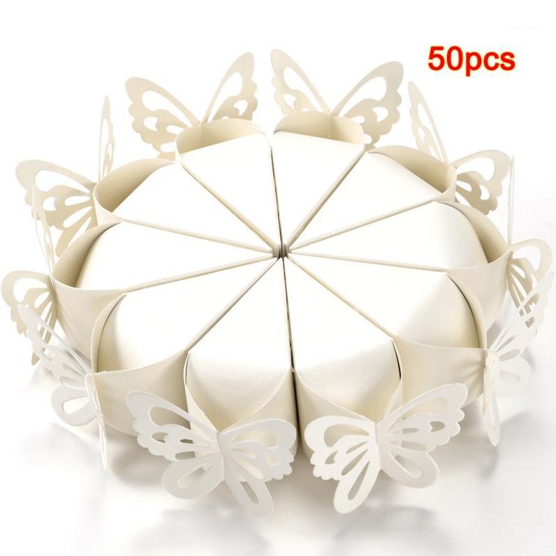 

50 Pcs Butterfly Favor Gift Candy Boxes Cake Style for Wedding Party Baby Shower white1