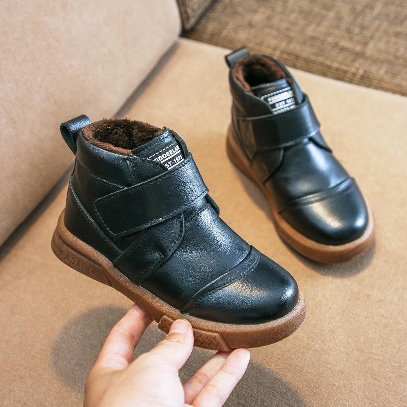 

autumn children's shoes kids Martin solid color 2019 new leather boys and girls for boots low tube Korean version of wild, Black