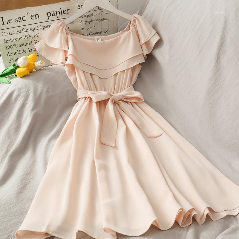 

2020 New Arrival Summer Dress Women Sexy Off Shoulder Ruffles Elegant Dresses Slim Waist Mini Bandage Female Dress1, Black