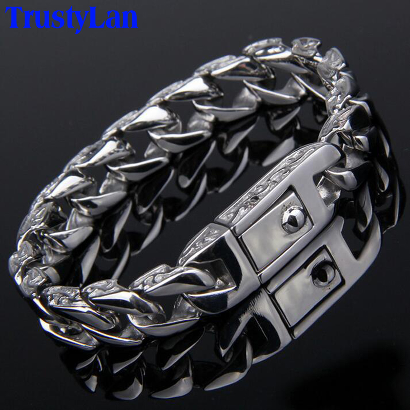 

TrustyLan New Stainless Steel Men's Charm Bracelets Retro Mens Bracelets 2018 High Quality Cool Male Biker Jewelry Accessory Y200107