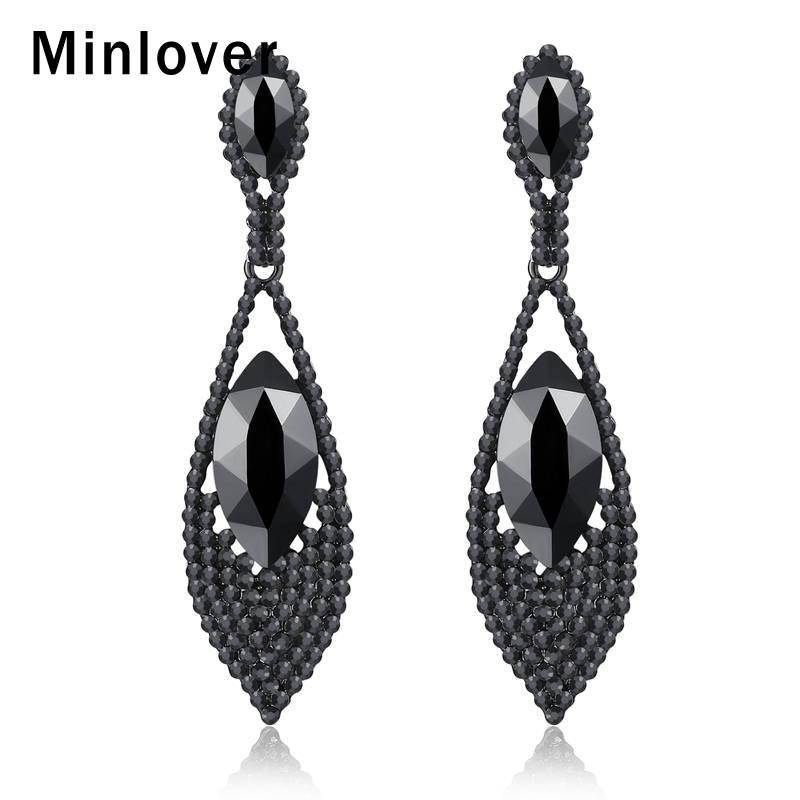 

Minlover Fashion Black Color Crystal Long Earrings for Women Vintage Rhinestone Vase Teardrop Dangle Earrings Jewelry MEH1034