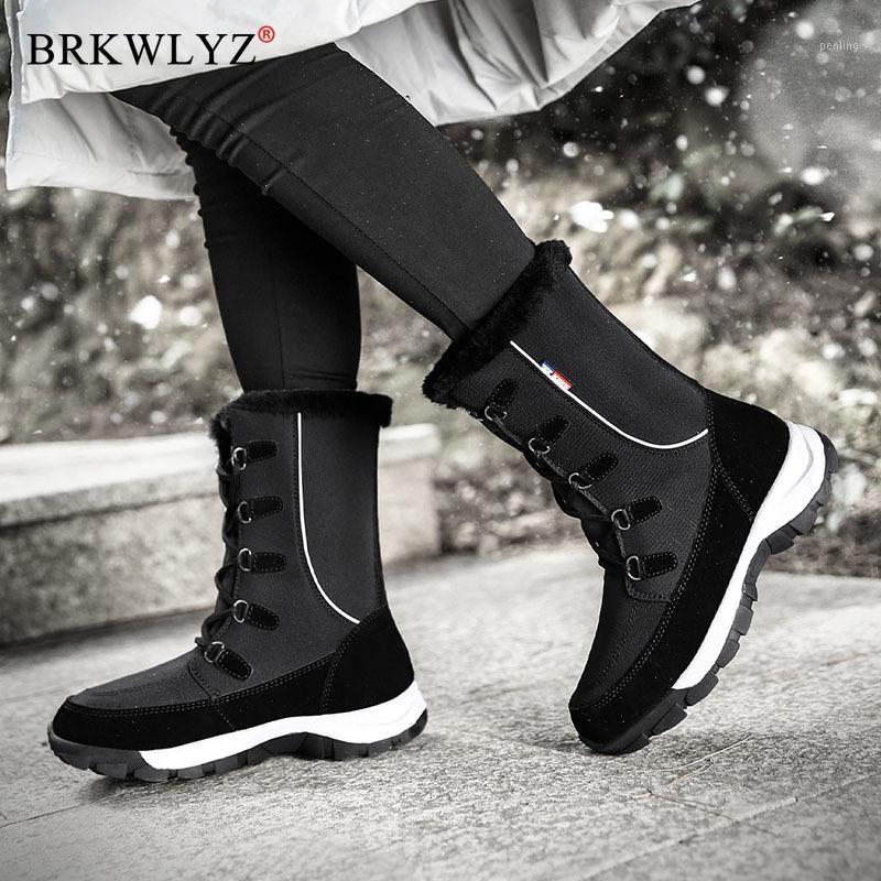

2020 winter waterproof women snow boots Women's shoes for woman booties Mid-calf warm fur plush velvet1, Black