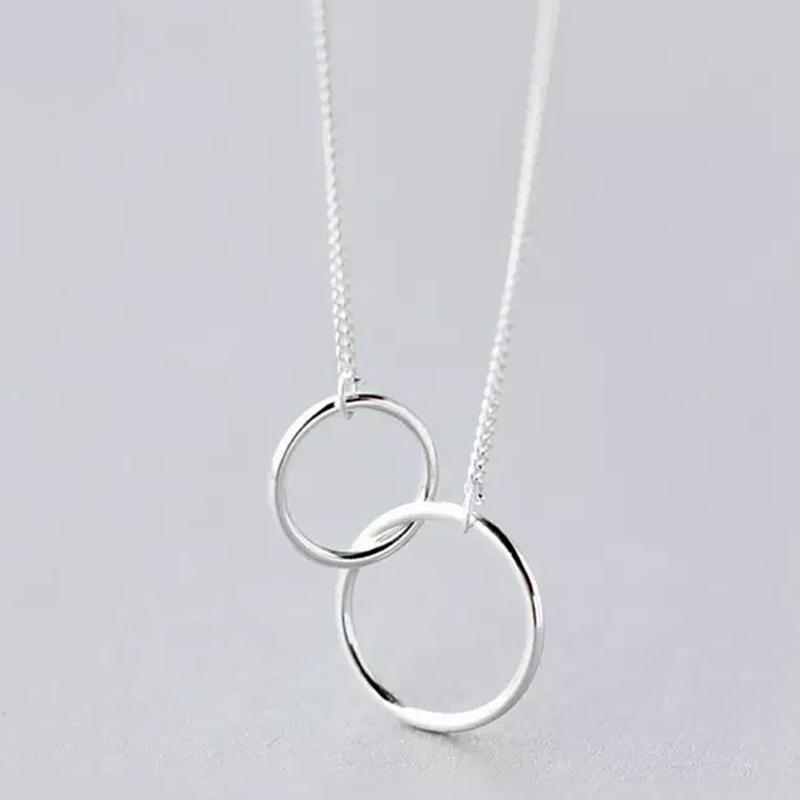 

Double Circle Interlock Clavicle Short Necklace 925 Sterling Silver Necklace For Women collares S-N191
