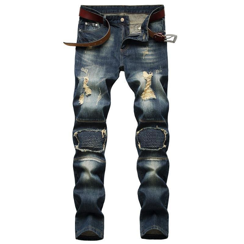 

Mens Denim Casual Jeans 2020 Men Pants Ripped HIP HOP Streetwear Holes Straight Biker Denim Trouers, 921