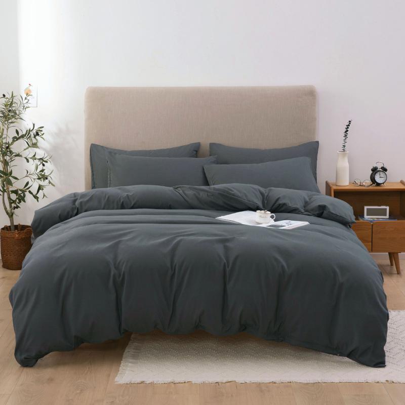 

2021 Spring New Home Textiles Pure Color Washed Cotton Four-piece Simple Sanding Bedding Kit Quilt Cover Sheet Pillowcase, 010
