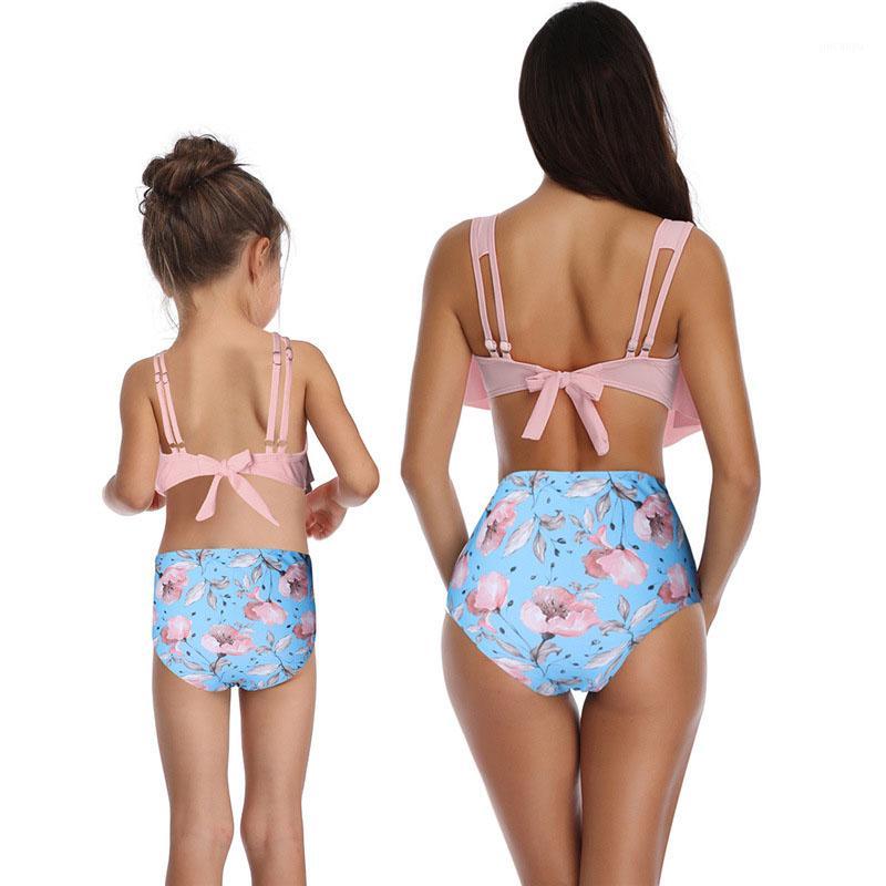 

Mother Daughter Clothes Mommy And Me Swimsuit Floral Pink Sexy Swimwear High Waist Bikini Mom Baby Family Matching Outfits1, As pic