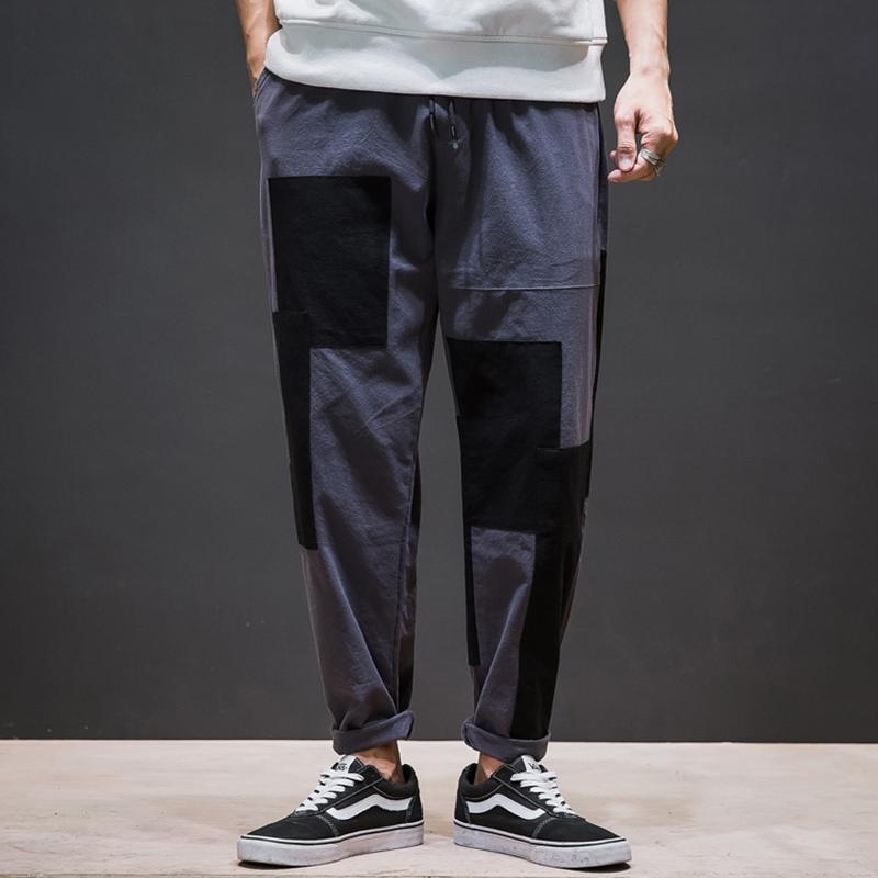 

New Style Men's Autumn Large Color Contrast Splicing Casual Pants Men's Loose Harem Pants Loose Little Feet, Black