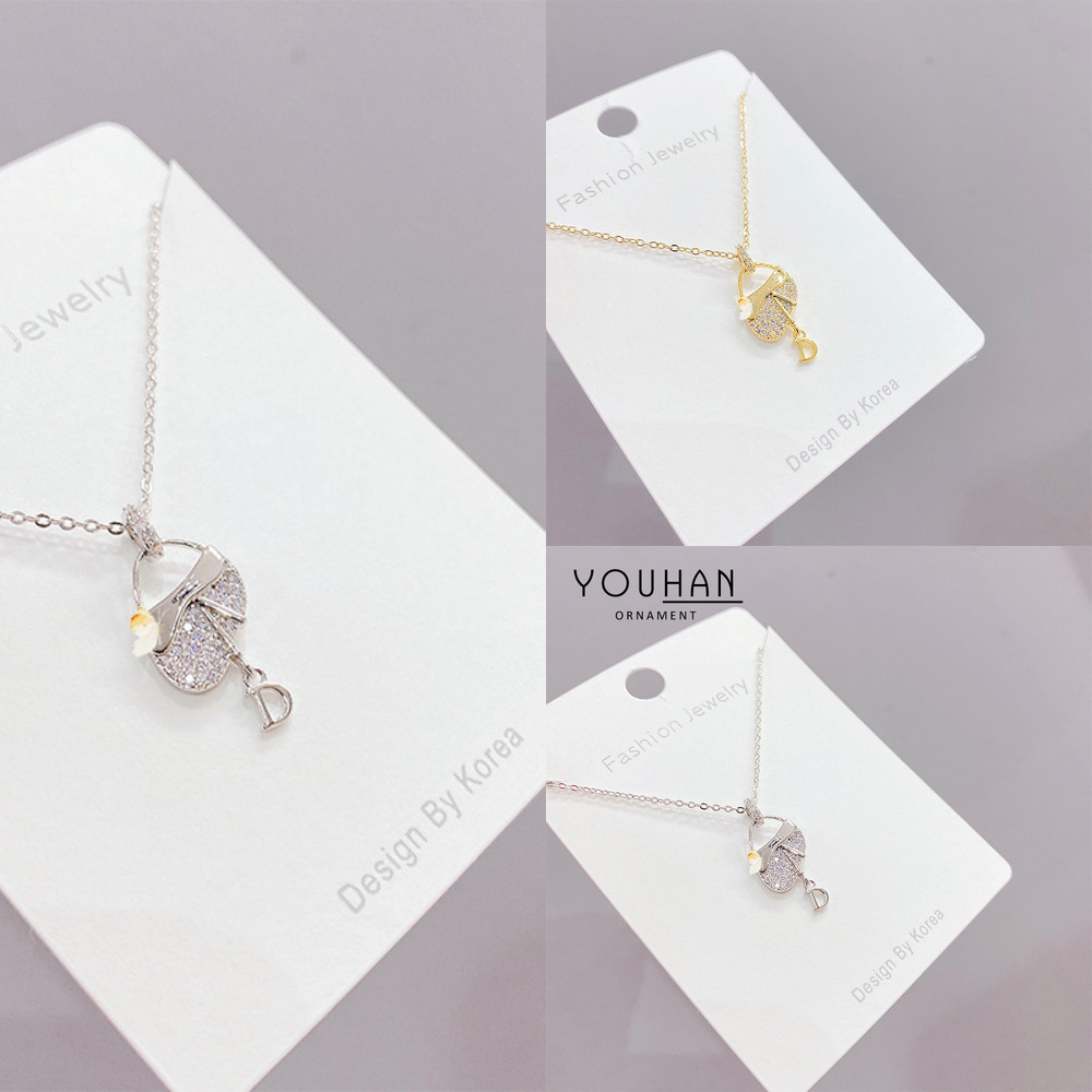 

Designer Jewelrys D bag Necklace women's Micro inlaid with diamond real gold clavicle chain student friend gift jewelry