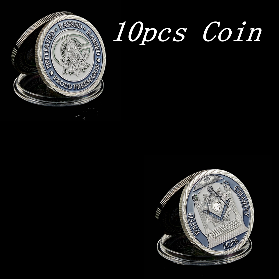 10pcs Freemason Masonic Lodge Masonic Craft Symbols Token Silver Plated Collectible Coin Gift Creative-image-602255998