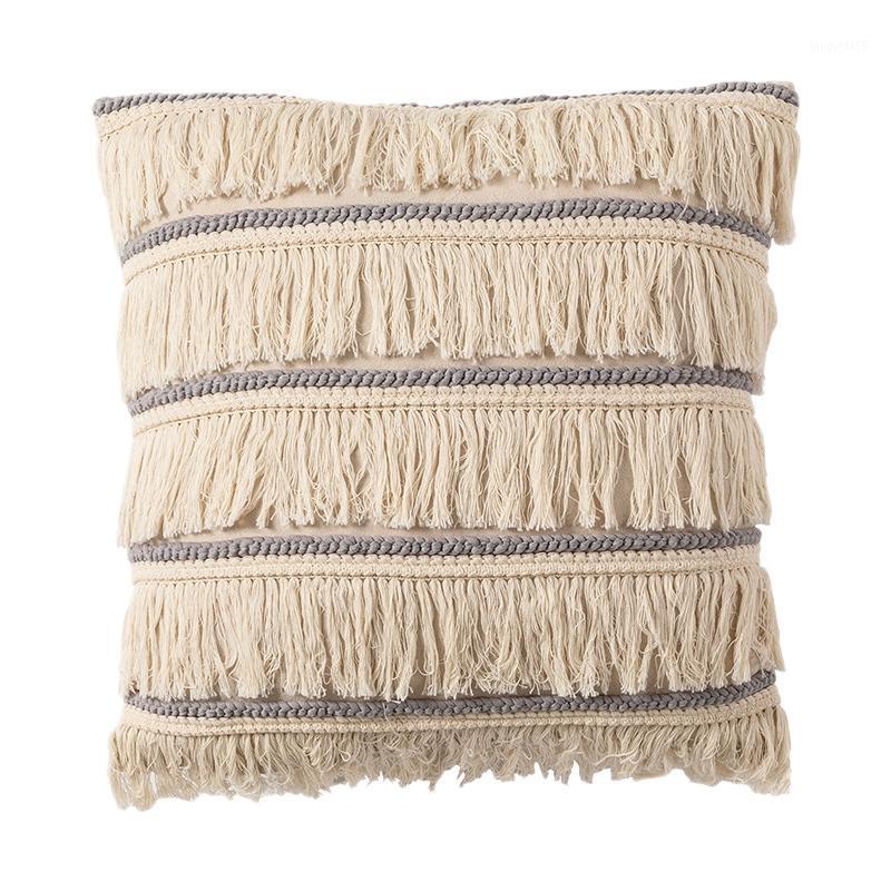 

Boho Pillow Case Cushion Cover Fronha Cotton Linen Back Support Pillowcases Decorative Macrame Tassel Home Office Pillows Covers1, White