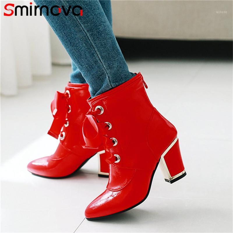 

Smirnova 2020 new arrival high heels ankle boots ladies fashion lace up pu leather woman boots large size 32-43 winter1, Beige
