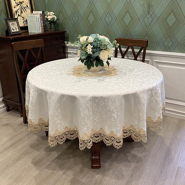 

European Round Tablecloth Table dinning table cover embroidered Polyester flower Fabric Satin Mat Lace Modern dust cover, Hm798