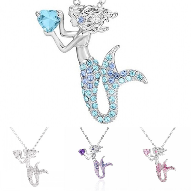 

Mermaid Pendants Necklace Alloy Silver Plating Clavicular Chain Charms Women Rhinestone Necklaces Fashion Jewelry White Blue 3 2hja L2