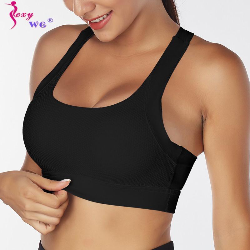 

SEXYWG Women Yoga Crop Tops Sports Bra Push Up Underwear Fitness Brassiere Athletic Vest Shockproof Shirt Cross Back Sportswear1, Black
