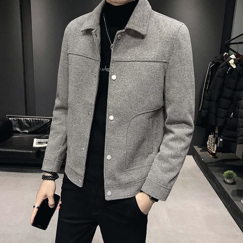 

cultivate morality man woolen cloth coat cloth brief paragraph coat jacket plover extra sets of youth fashion stylist, Black