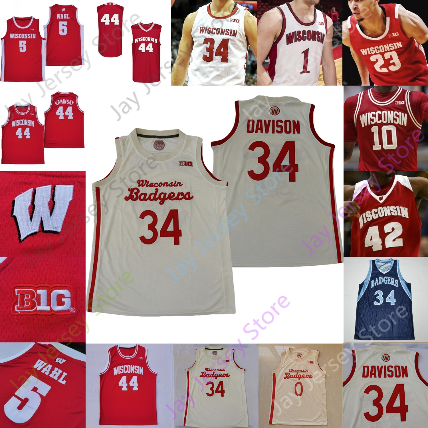 

2022 Wisconsin Badgers Basketball Jersey NCAA College Nate Reuvers Brad Davison Tyler Wahl Ben Carlson Jonathan Davis Bowman II Steven Crowl, Red ii