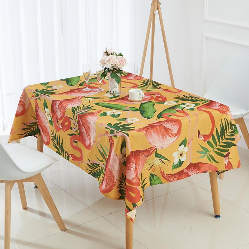 

Nordic style Animal flamingo tablecloth Tropical palm tree leaves Linen table cloth decoracao para casa tafelkleed table cover1