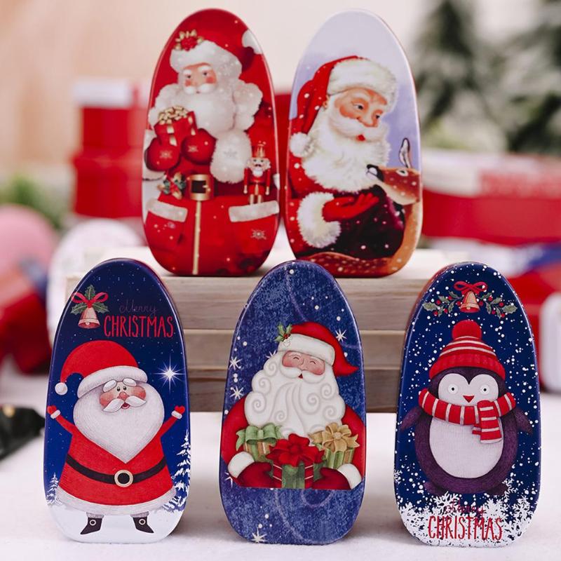 

Cute Iron Christmas Santa Snowman Pattern Tinplate Candies Biscuits Box Container With Lid Party Xmas Gift Random Color