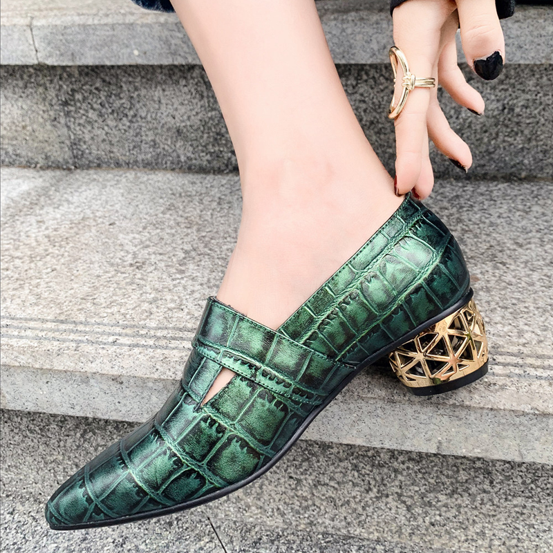 

2021 Female Hot Genuine 22-25 in Length Women's Pattern Shiny Stone Ladies Shoes Pointed Finger of Foot Bombs 5M6R, Green.