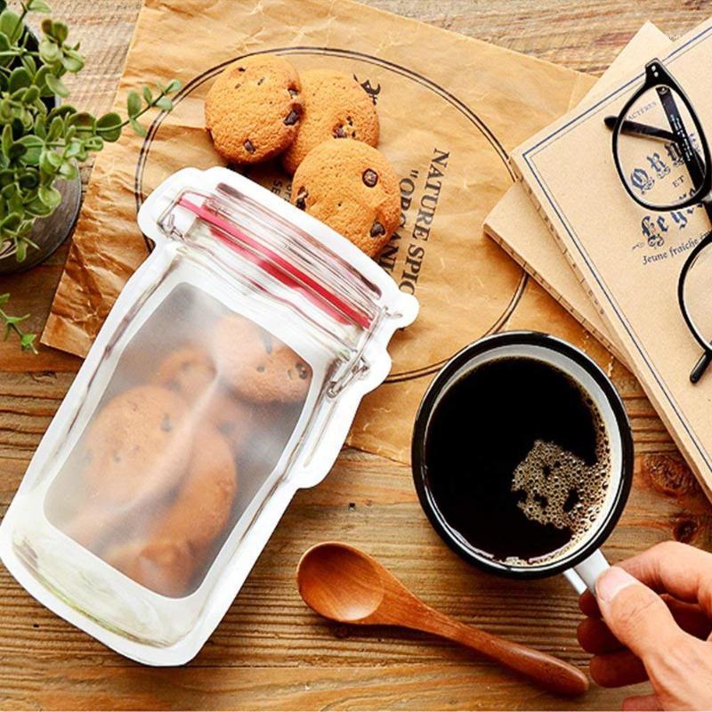 

10/12Pcs Jar Shape Zipper Bag Reusable Snack Saver Sandwich Storage Pouch Stand Bag Gift Wedding Candy Packaging Pouches1