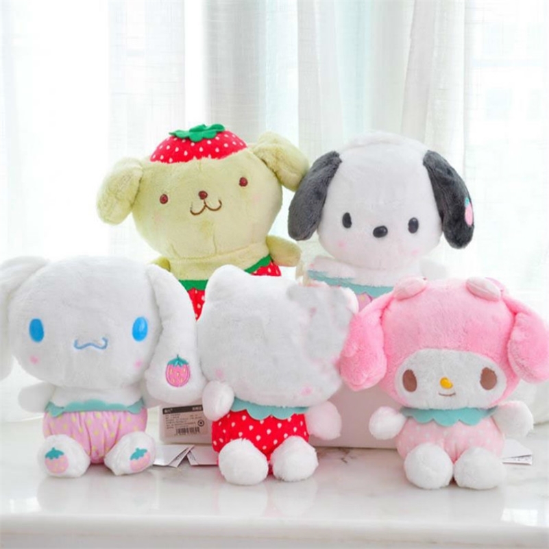 

1pc Lovely Cartoon Strawberry My Melody Pudding Cinnamoroll Dog Plush Doll Pillow Cute Stuffed Plush Toys Gift LJ200914