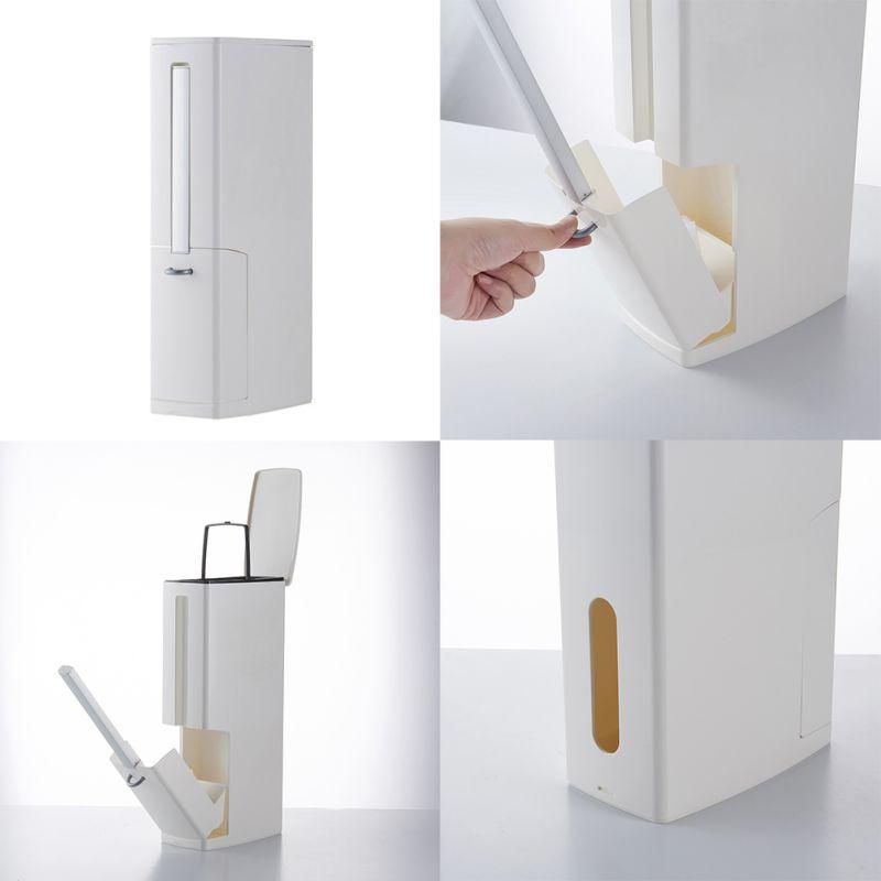 

Toilet Brush Trash Can Set, Narrow Slit Hidden, Seam With Bracket Garbage Bucket Bag Dispenser
