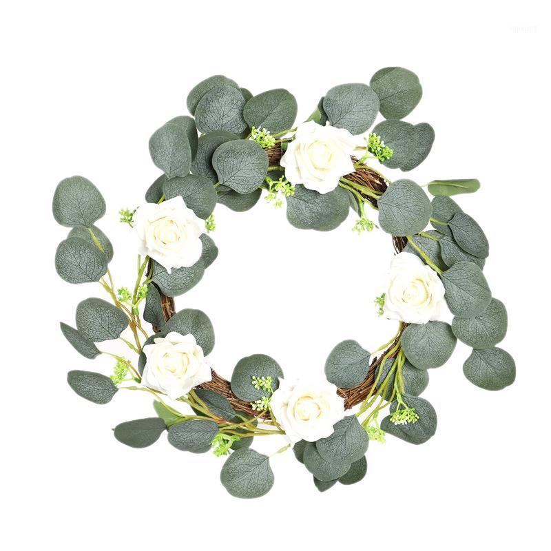 

40cm Rose Eucalyptus Leaf Wreath Wreath with Seed Eucalyptus Vine Circle1, White