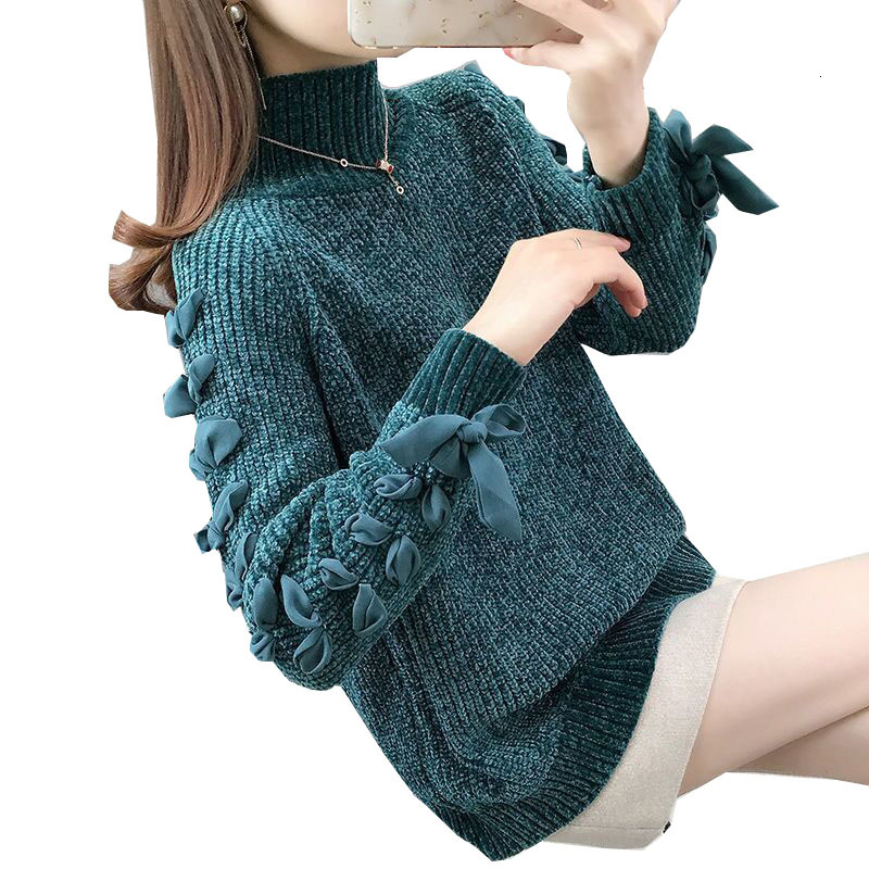 

2021 New Knitted Turtleneck Women Autumn Ladies Solid Pullover Sweater Korean Style Female Long Sleeve Knit Jumpers Femme Kx4h, Dark green