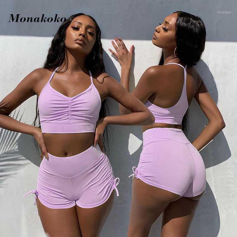 

Sexy Bandage Sport Set Women Summer Purple Two 2 Piece Crop Top Bra Shorts Yoga Sportsuit Workout Outfit Thin Fitness Gym Sets1, Pink set
