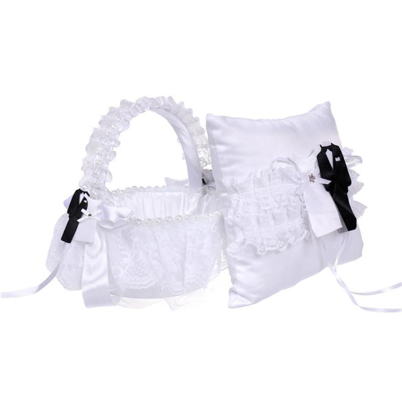

Gift Wrap European And American Wedding Suit Bride Satin Hand Basket Silk Lace Rings Pillow Flower Girl Baskets Accessories