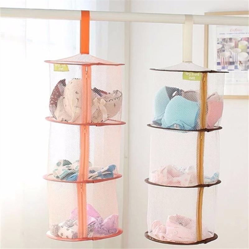 

Home Storage 3 Layers Folding Laundry Basket for Dirty Clothes Hanging Mesh Storage Basket for Toys Windproof Clothes Hamper, Orange