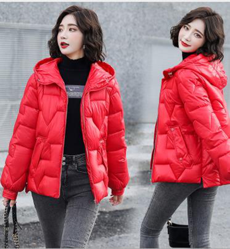

Wholesale women's winter coat waist was thinner mid-length tooling loose student padded jacket, Creamy-white