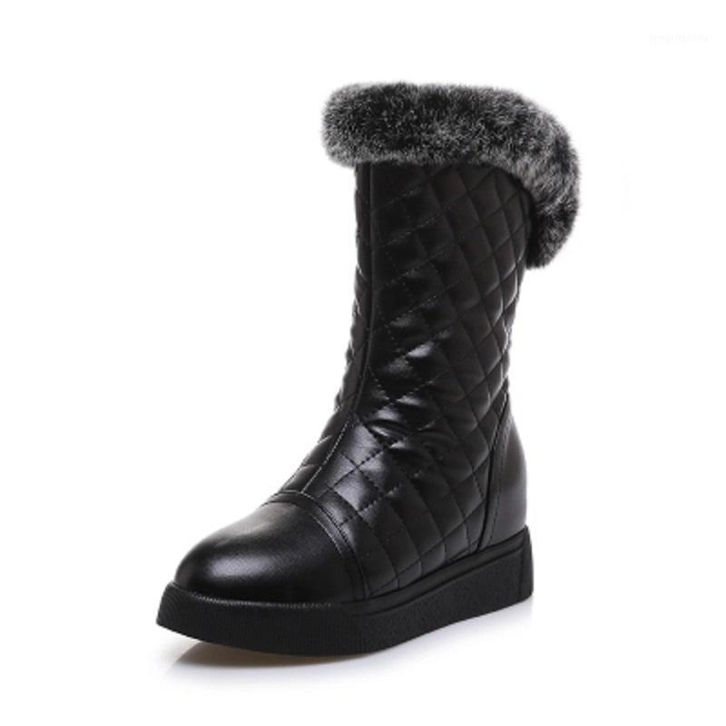 

2020 winter new ladies snow boots in the tube plus velvet warm non-slip cotton shoes increased hair plaid boots1, Black