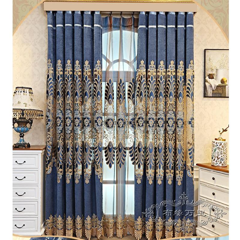 

European Style Hollows Chenille Embroidery Curtains for Living Room Bedroom Villa High-end Curtains Tulle Valance Custom