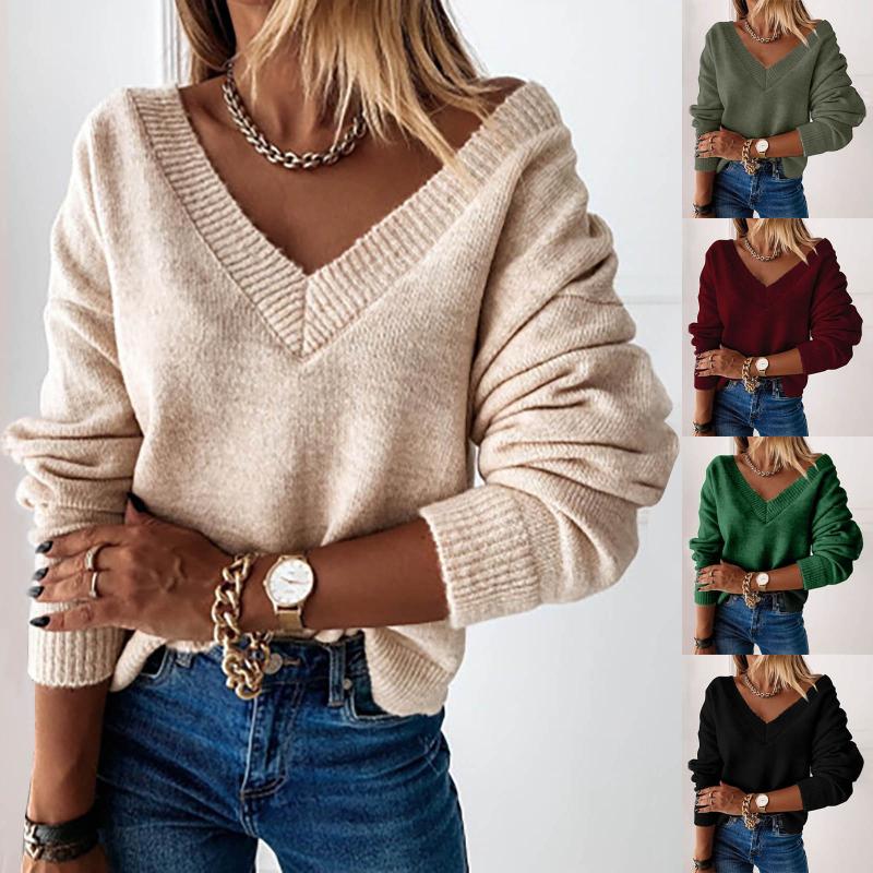 

Fashion Warm Knitted Sweater Casual Autumn Winter V-Neck Sweater Tops Streetwear Ladies Female Women Long Sleeve Blusas Jumper, Army green