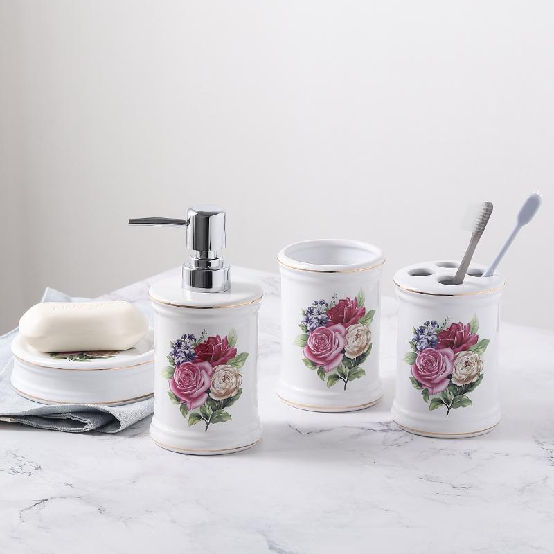 

4 sets of ceramic wash set bathroom accessories supplies set lotion bottle sub-bottle toothbrush holder soap dish rack mx5301553