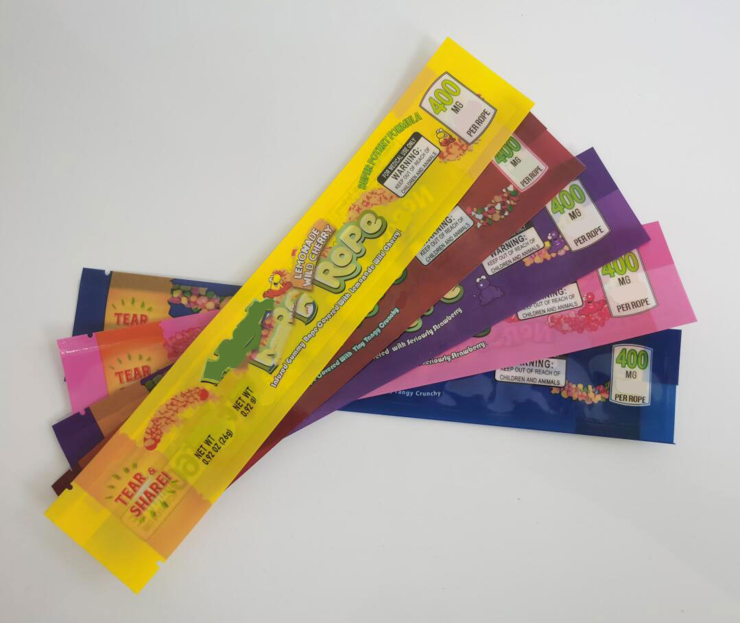 

Ne rds Rope Bags 11 Types Exotic 420 Infused Gum mies 710 Edibles Packaging Long Three Edge-sealing Bag Smell Proof mylar bags
