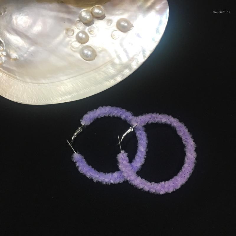 

Cool Round Plush Winding Hoop Earrings For Women Girl Harajuku Vintage Blue Purple Color System Punk Earrings Trendy Jewelry New1