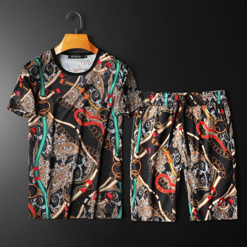 

Standard Black Luxury Mode Gold t Shirt Suit Men's All-male Fine Fit Short + Tshirt Hmdy, Apricot.