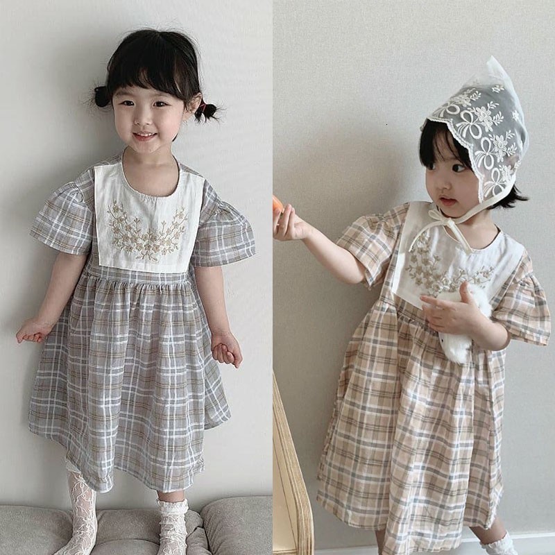 

2021 New Toddler Summer Baby Girl Princess Costume Kids Clothes Casual Plaid for Children Girls Clothing Es 1-5y 18a9, Blue plaid