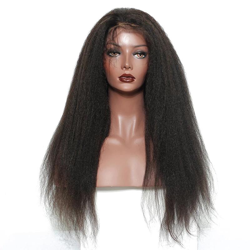 

Kinky Straight Wig Brazilian Full Lace Human Hair Wigs For Black Women 250 Density Yaki Full Lace Wig Front, As pic
