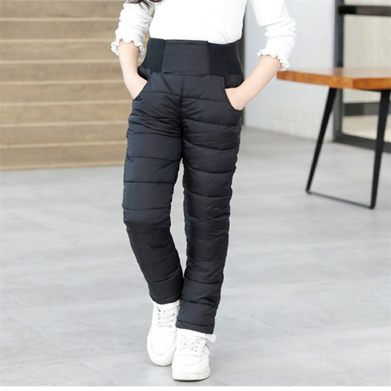 

Toddler Pants For Boys Girls Winter Pants Cotton Padded Thick Warm Trousers Waterproof Ski Pants 2-12 Year High Waist Leggings LJ201019, Navy blue