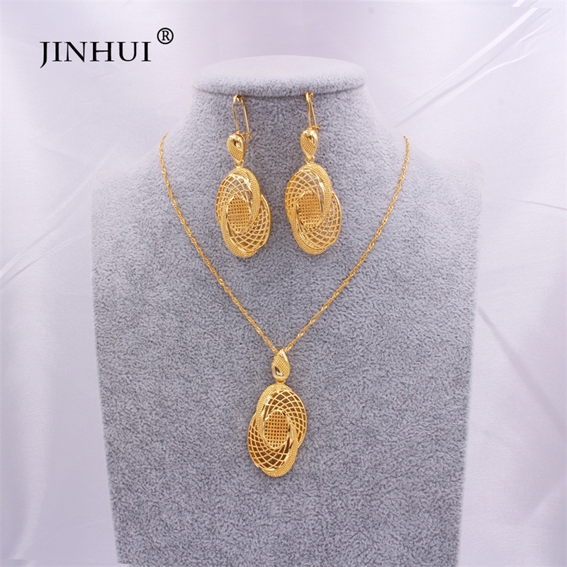 

Jewelry sets African gold color for women bridal Indian Ethiopia Dubai necklace earrings set wedding jewellery wife gifts set 201222