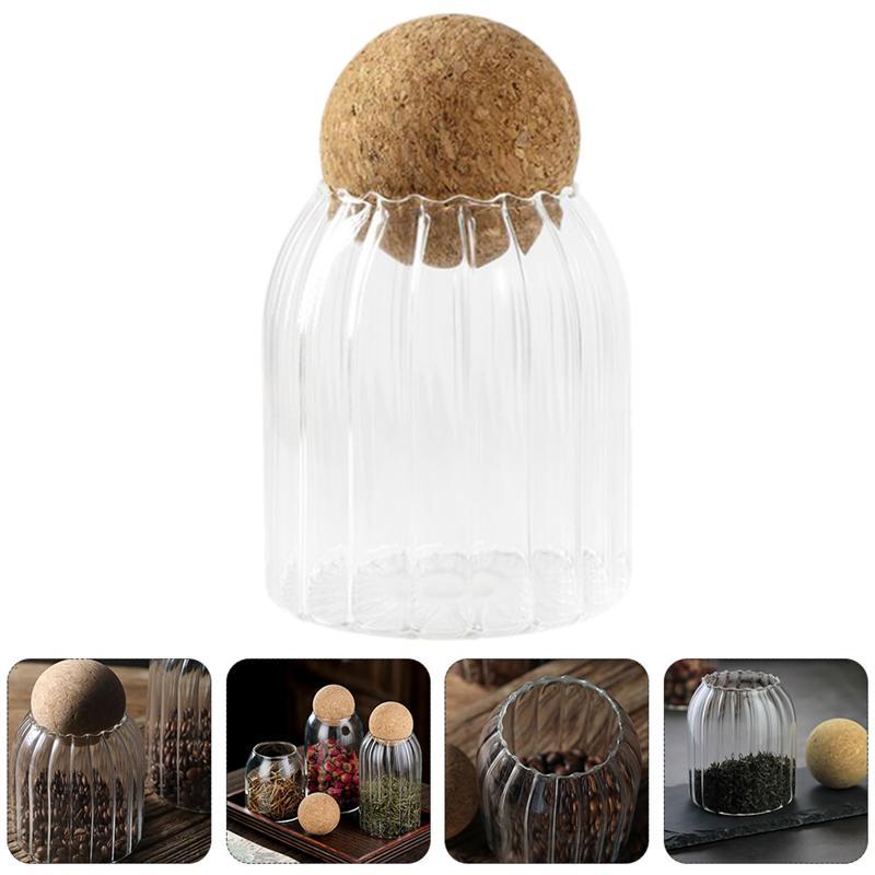 

1pc Glass Can With Lids Round Cork Seasoning Can Transparent Storage Bottle Coffee For Home Kitchen