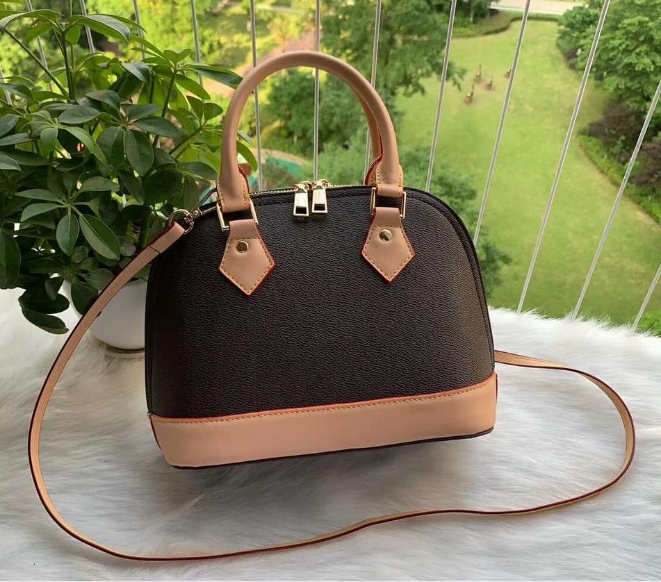 

High quality ALMA BB shell bag women handbag Real leather shoulder bags crossbody bag Messenger handbags with lock Shoulder strap, Brown flower