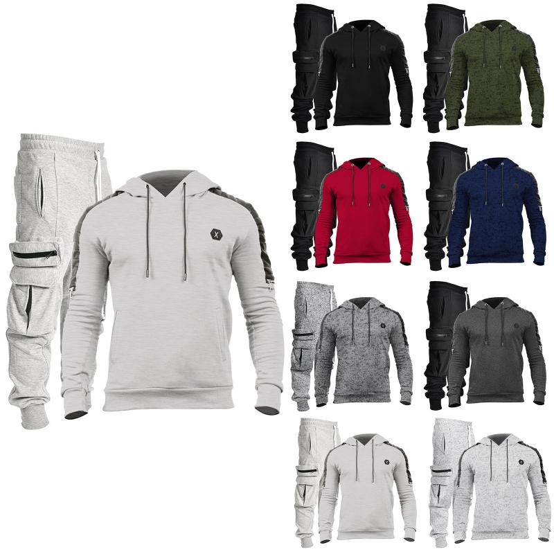 

2 Pieces Autumn Running Tracksuit Men Sweatshirt Sports Set Gym Hoodie Clothes Men Sport Suit Multi-Pocket Cargo Pants 2021 Hot, Ag