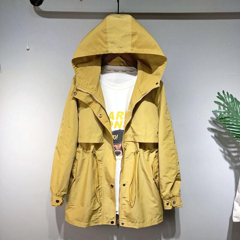

Women' Hooded Trench Coat 2020 Autumn New Long Sleeve Casual Overcoat Female White Elegant Windbreaker Slim Outerwear Tops M139, Ginger yellow