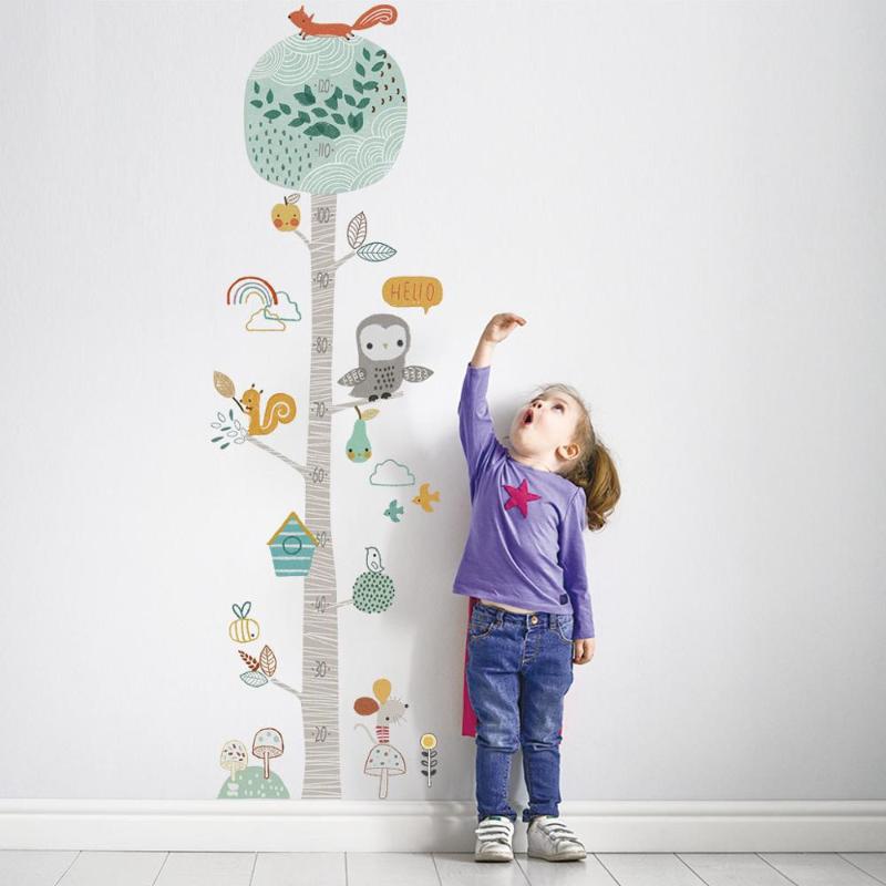 

Cartoon animal tree height measurement wall stickers home decor nursery decor room stickers living room background