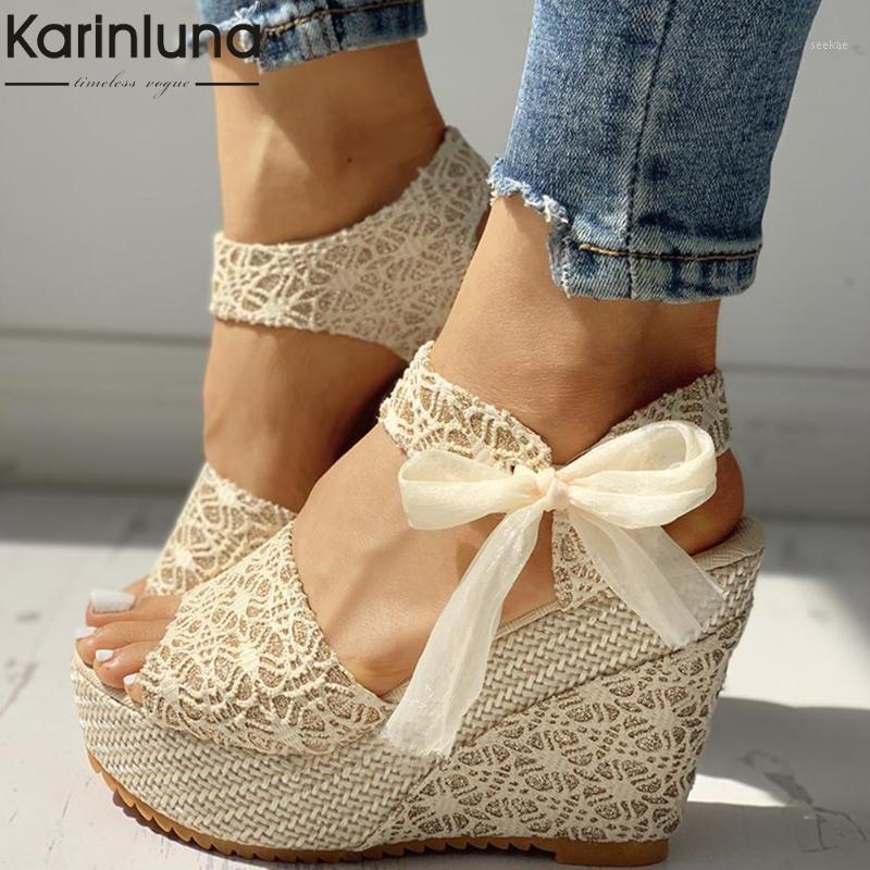 

INS Hot Lace Leisure Women Wedges Heeled Women Shoes 2021 Summer Sandals Party Platform High Heels Shoes Woman1, Black