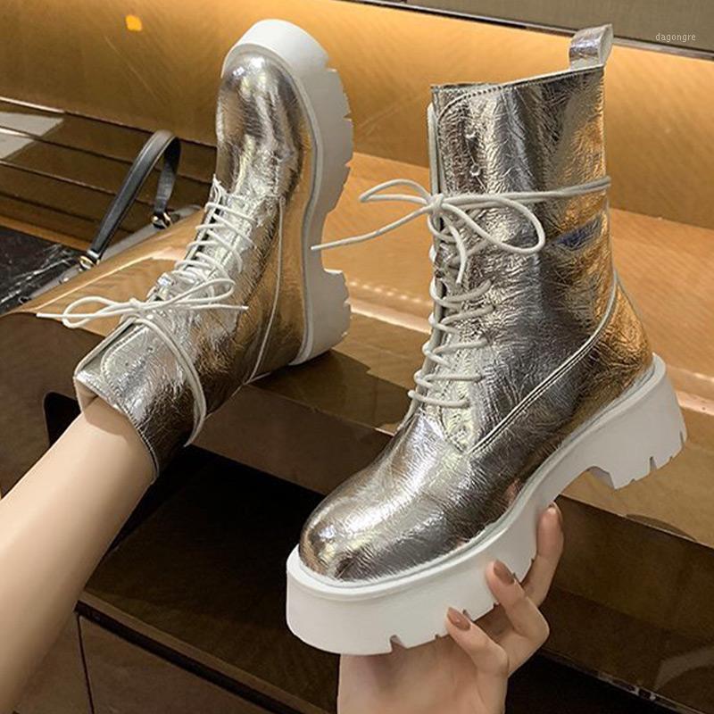 

Women Autumn Ankle Short Boots Ladies Platform Fashion Lace Up PU Leather Shoes Female Shoe New 2020 Footwear Woman Comfort1, Black